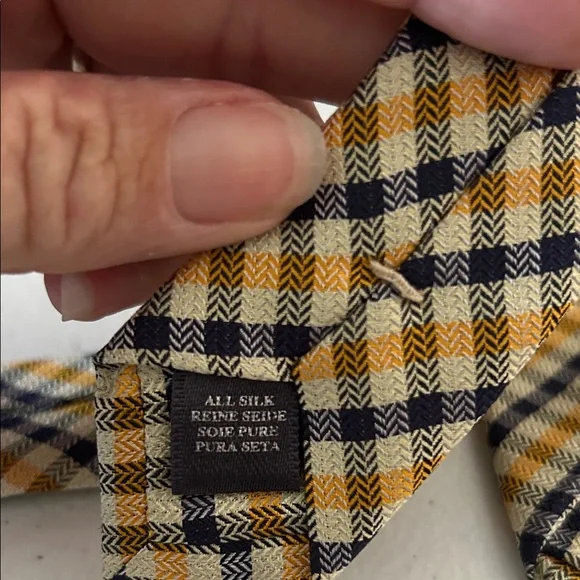 Burberry Navy and Gold Checkered Tie - Picture 3 of 5